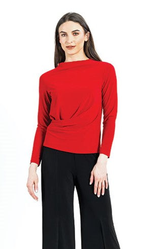 High Boat Neck Side Draped Top - Red