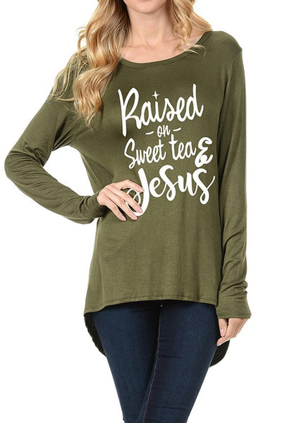 Raised On Sweat Tea & Jesus Scoop Neck