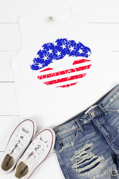 Comfort Colors Patriotic Lips Tank