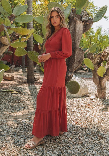 Bohemian Long Sleeve Tiered Maxi Dress