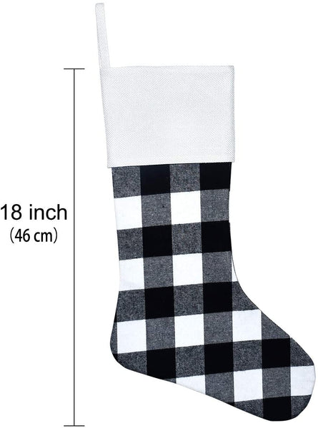 White Black Buffalo Plaid Christmas Stocking