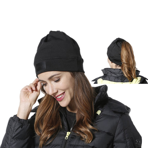Aegend Beanie Ponytail Hat - Black