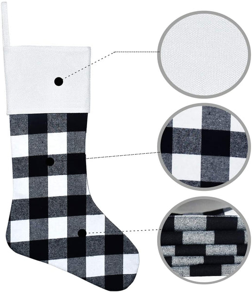 White Black Buffalo Plaid Christmas Stocking