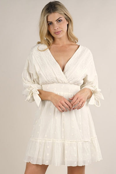 White Bohemian Floral Embroidered Mini Dress