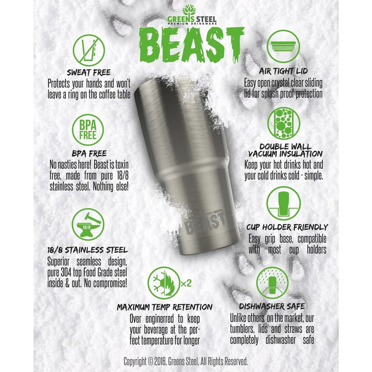  Beast 30 oz Tumbler Stainless Steel Vacuum Insulated