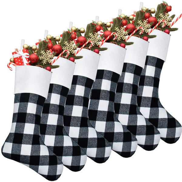 White Black Buffalo Plaid Christmas Stocking
