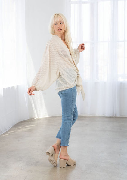 Bohemian Sheer Kimono Tie Front Top