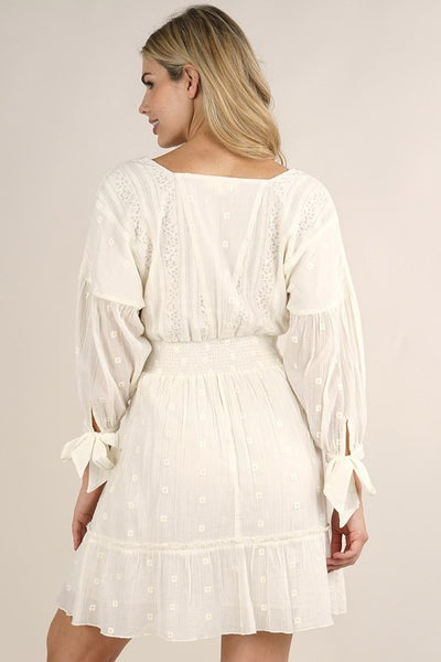 White Bohemian Floral Embroidered Mini Dress