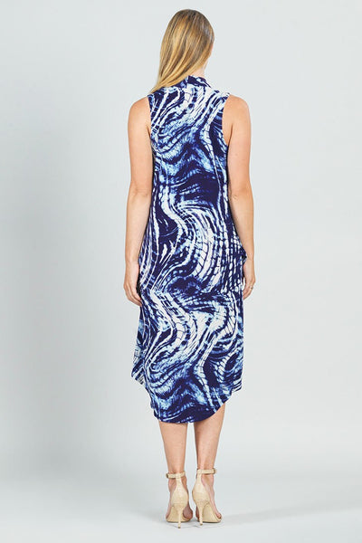 Crepe Knit - Crossover Tulip Hem Dress - Swirl Wave
