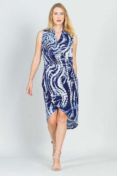 Crepe Knit - Crossover Tulip Hem Dress - Swirl Wave