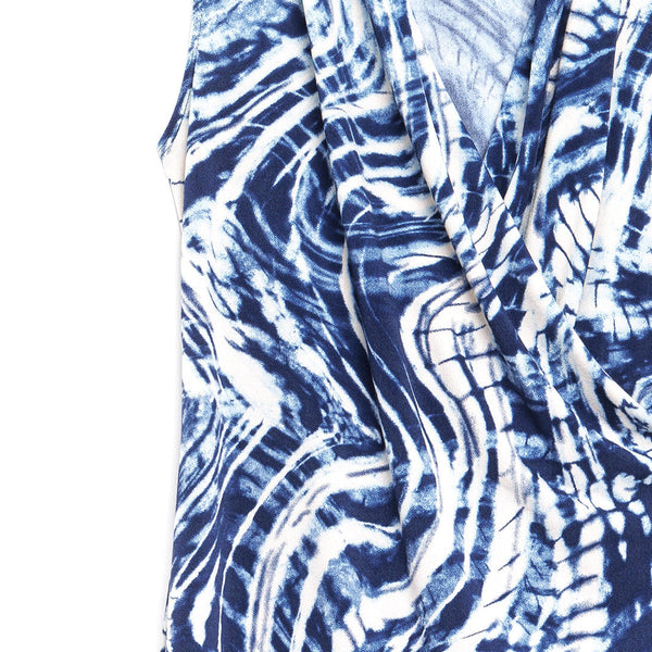 Crepe Knit - Crossover Tulip Hem Dress - Swirl Wave