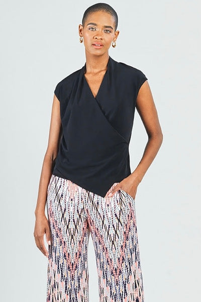 Crossover Faux Wrap Top - Black