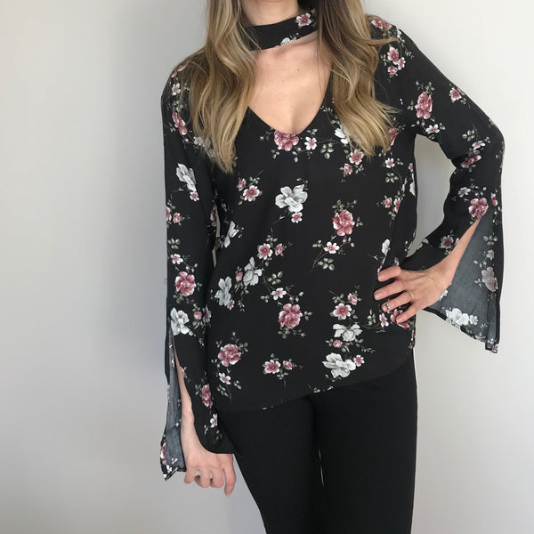BOHO FLORAL TUNIC - BLACK