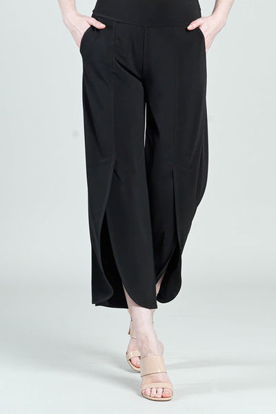 Front Slit Ankle Petal Pant - Black