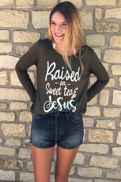 Raised On Sweat Tea & Jesus Scoop Neck