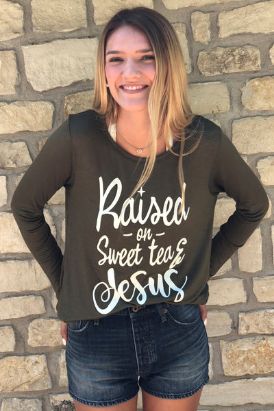 Raised On Sweat Tea & Jesus Scoop Neck