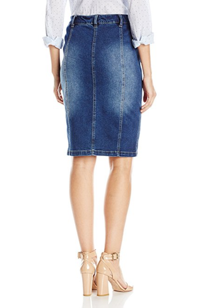 Tribal Stretch Denim Pencil Skirt w/ Buttons