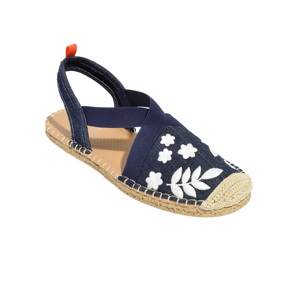 Seafarer Slingback: Womens Dark Denim with White Embroidery – The