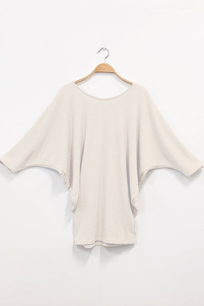 Waffle Sweater Side Drape Dolman Tunic