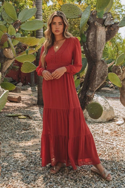 Bohemian Long Sleeve Tiered Maxi Dress
