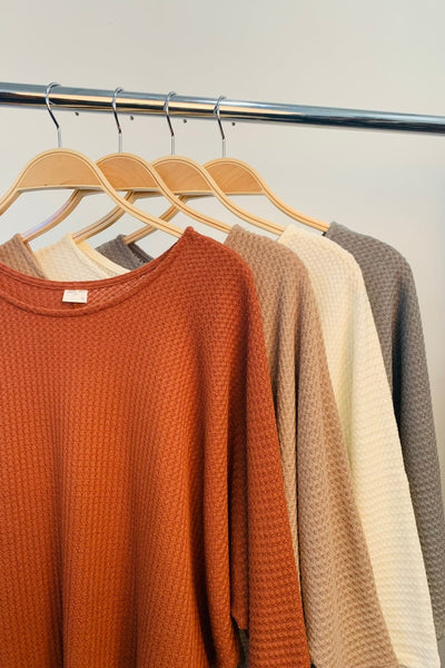 Waffle Sweater Side Drape Dolman Tunic