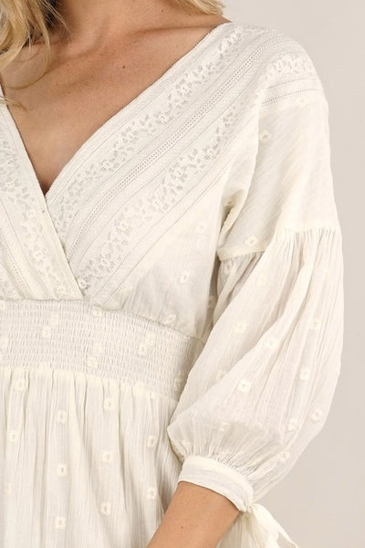 White Bohemian Floral Embroidered Mini Dress