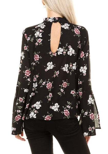 BOHO FLORAL TUNIC - BLACK