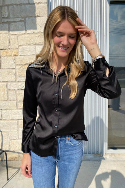 Rhinestone Pointed Collar Holiday Shirt