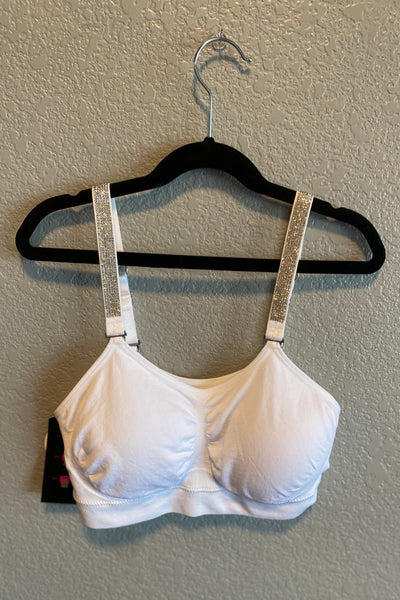 White Basic Bra w/ Crystals