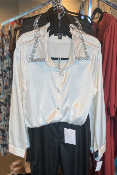 Rhinestone Pointed Collar Holiday Shirt