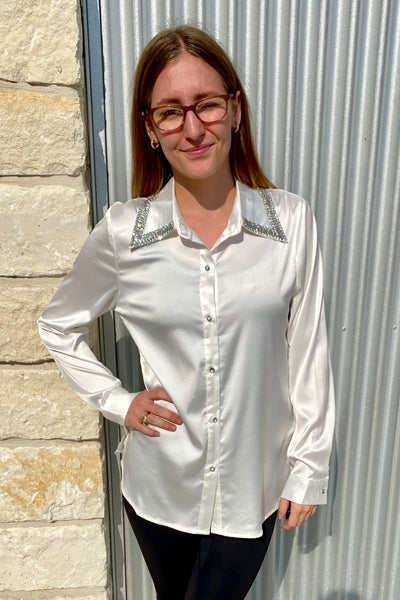 Rhinestone Pointed Collar Holiday Shirt