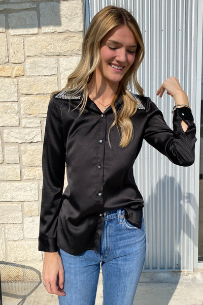 Rhinestone Pointed Collar Holiday Shirt