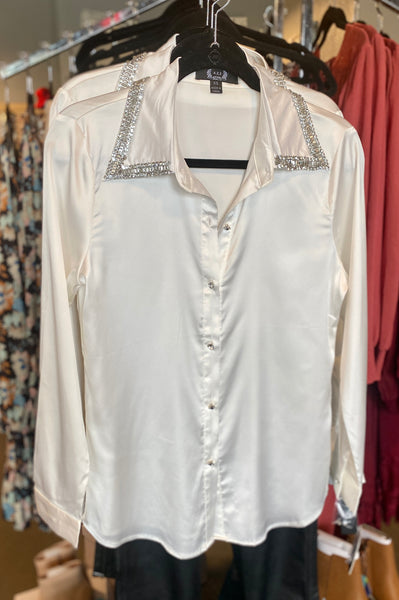 Rhinestone Pointed Collar Holiday Shirt