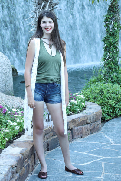 Tribal Cotton Sweater Vest w/ Fringe