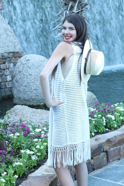 Tribal Cotton Sweater Vest w/ Fringe