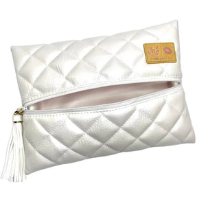 Makeup Junkie Quilted Luxe Shark Tank Bag - Ivory Pearl