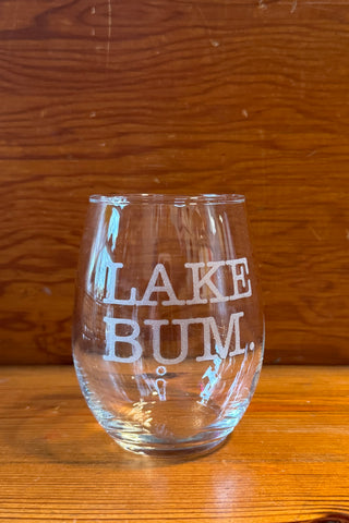 Etched Stemless Wine Glass - LAKE BUM