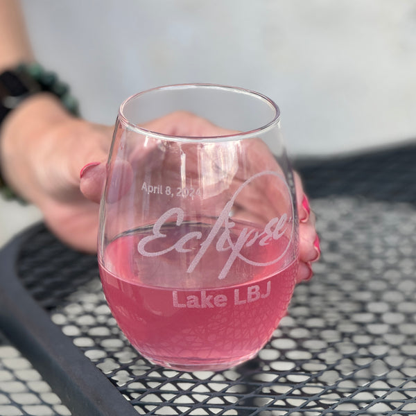 Etched Stemless Wine Glass - Eclipse LBJ
