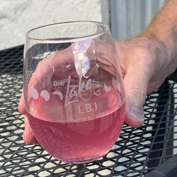Etched Stemless Wine Glass - Eclipse OVER LAKE LBJ