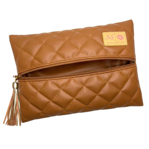 Makeup Junkie Quilted Luxe Shark Tank Bag - Cognac