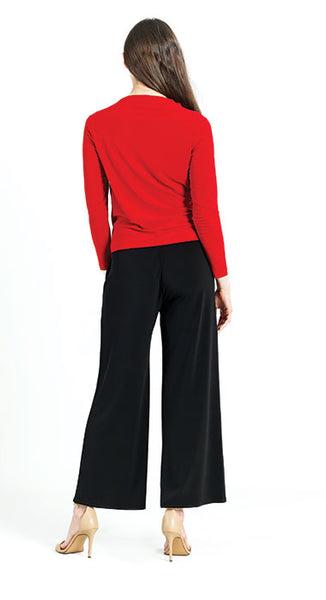 High Boat Neck Side Draped Top - Red