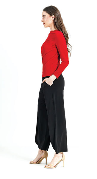 High Boat Neck Side Draped Top - Red