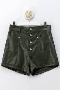 FAUX LEATHER BUTTON DOWN SHORTS