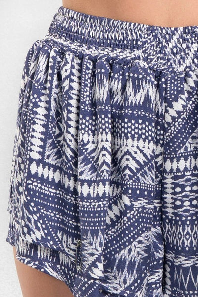 Boho Diamond Geometric Smocked Waist Short