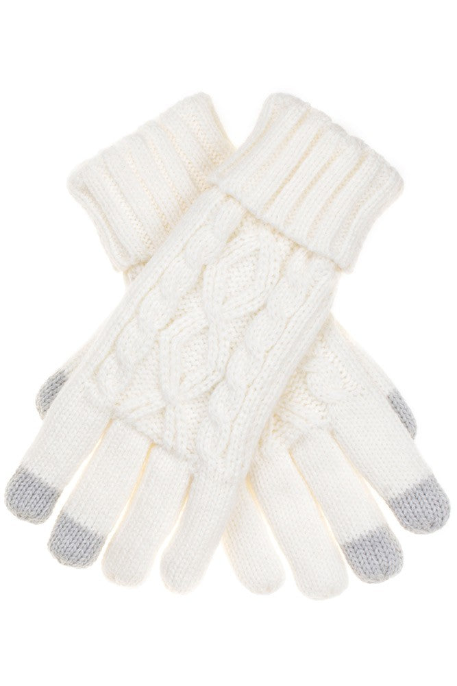 Cable Knit Folded Cuff Gloves with Lining