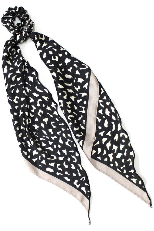 Black Leopard Print Scrunchie with Silk Scarf