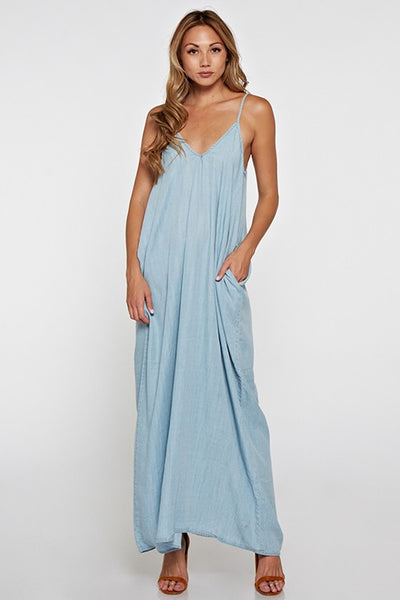 Tencel Sleeveless V-Neck Maxi Dress