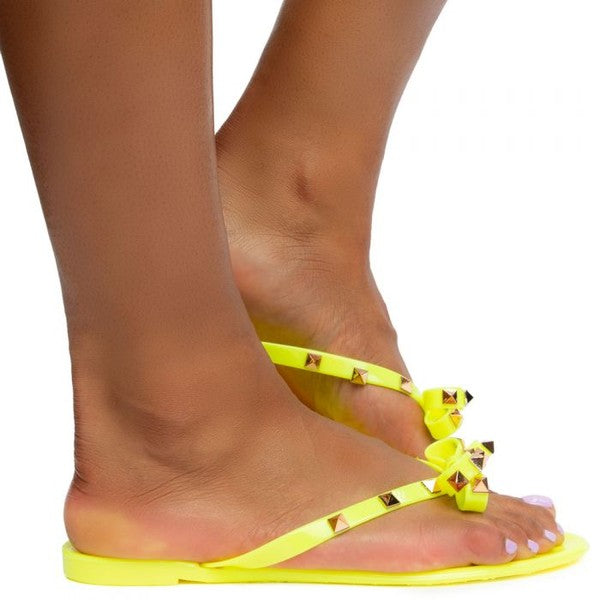 Studded Bow Thong Flat Sandals