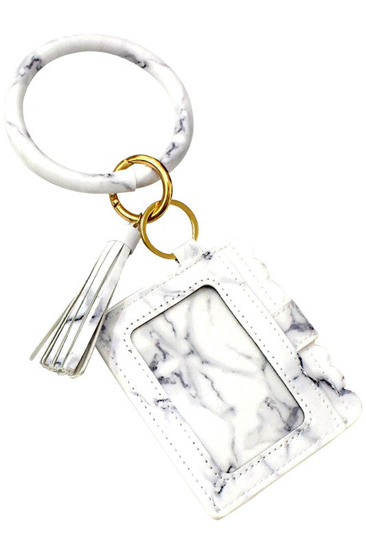 Key Chain Bangle Bracelet with ID Card Holder and Tassel