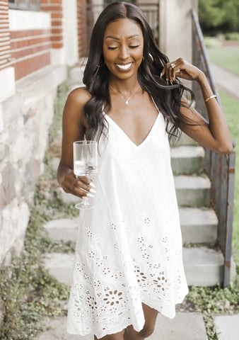 Embroidered Racerback Eyelet Border Mini Dress